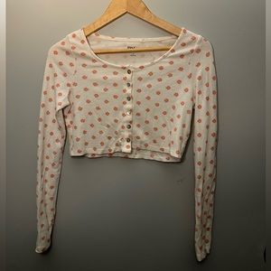 White textured long sleeve crop top. With cute pink flowers. Size small, Pacsun